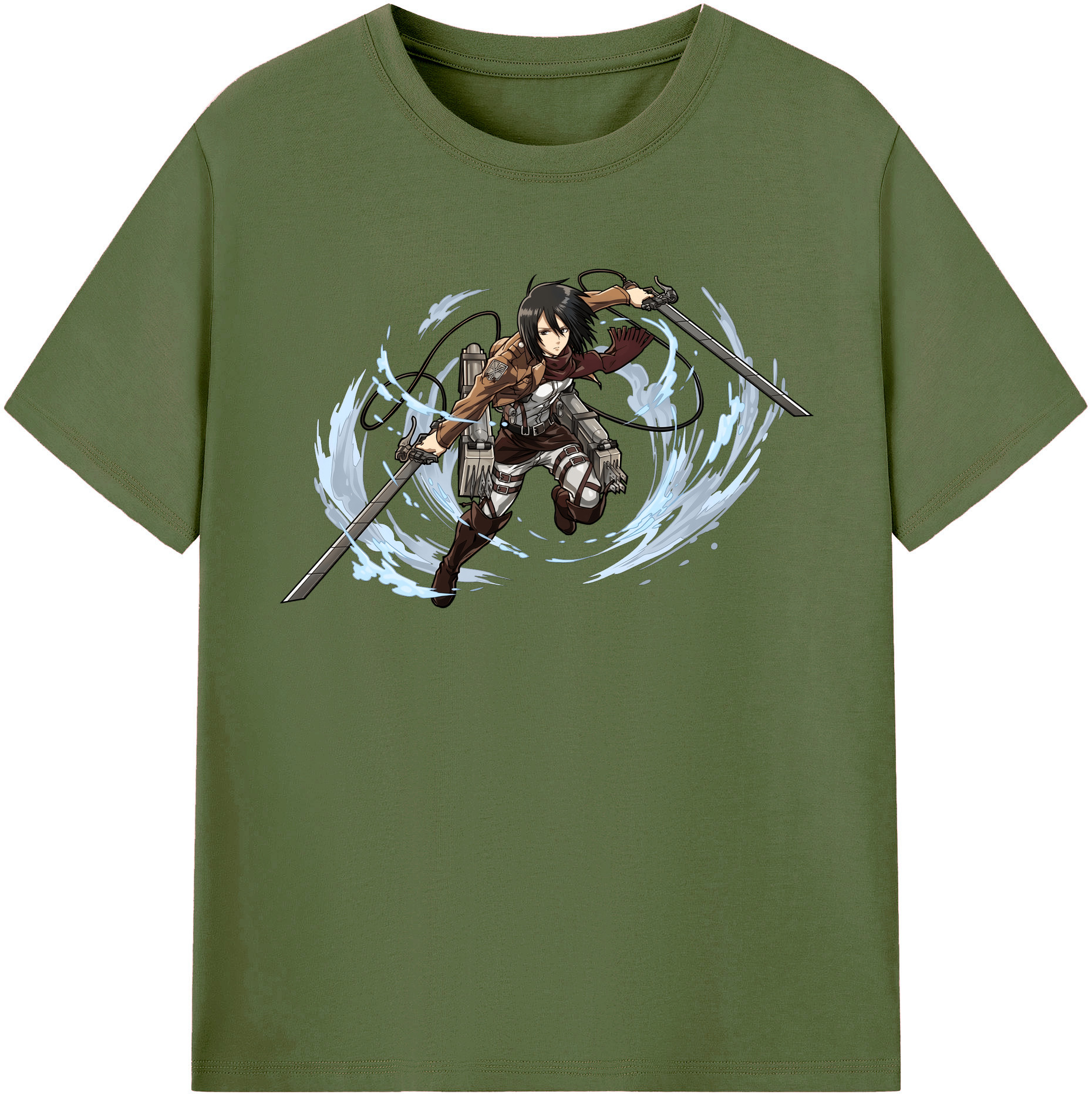 （画像用） 進撃の巨人 ミカサ·アッカーマン Attack on Titan Mikasa Ackerman 綿100％半袖Tシャツ（フロントプリント）